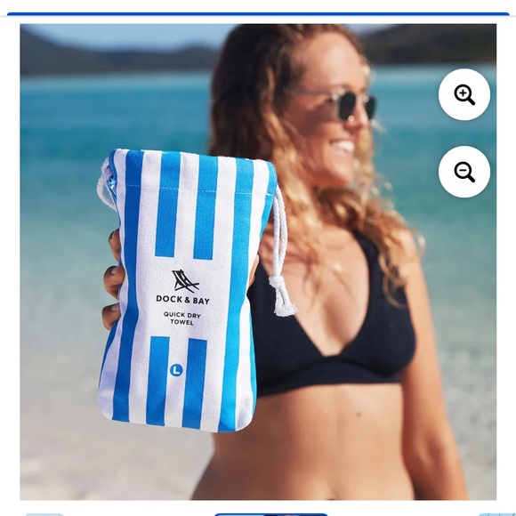 Blue and White Striped Drawstring Bag with a large towel - Picture 6 of 7